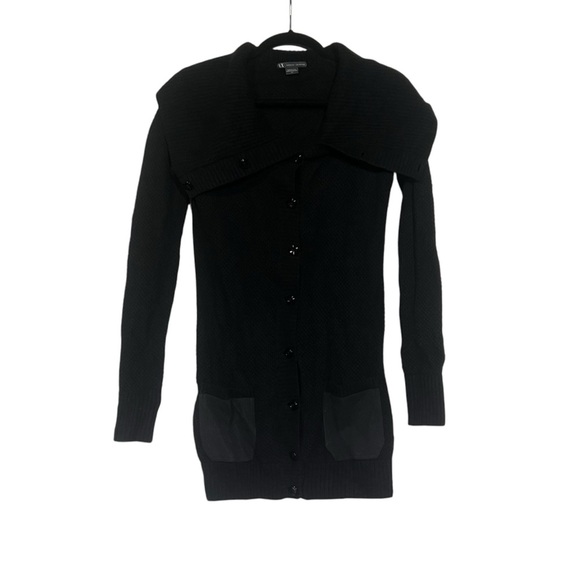Armani Exchange Shawl Cardigan Black Size Small Wool Knit Pockets Lagenlook - Picture 1 of 7